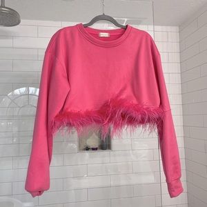 Pink cropped feather sweatshirt